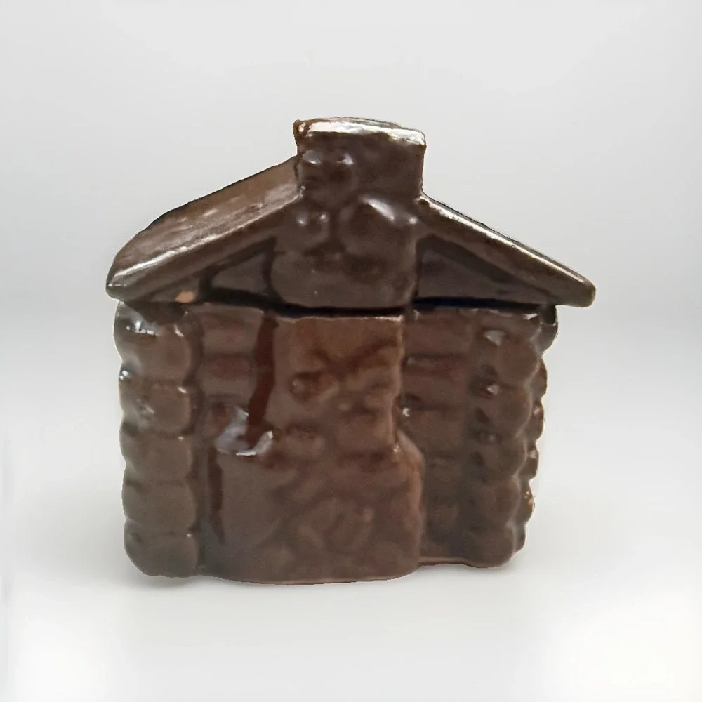 Vintage Brown Ceramic Log Cabin Trinket Box Pennsylvania EXCELLENT